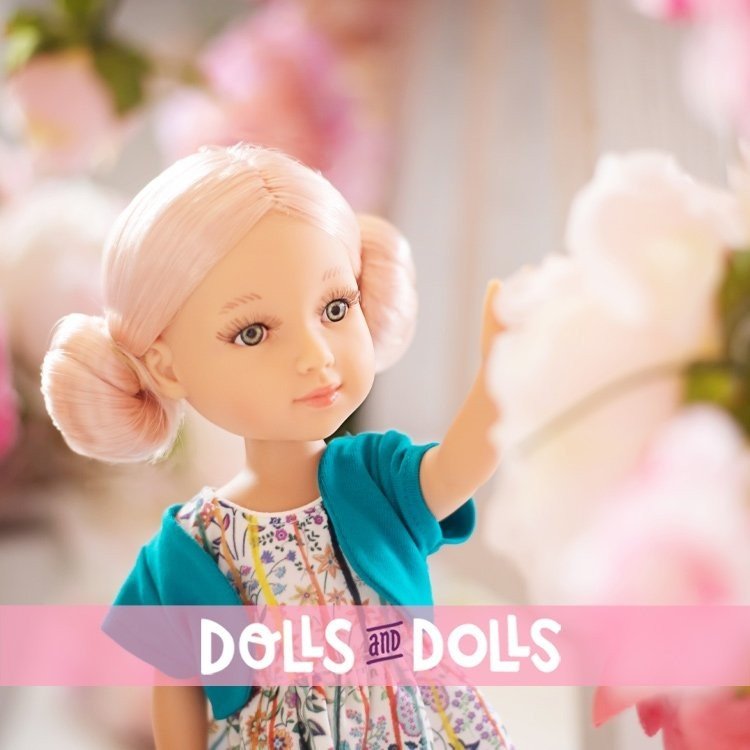 Reina del Norte doll 32 cm - Rosalía with floral print dress and blue vest