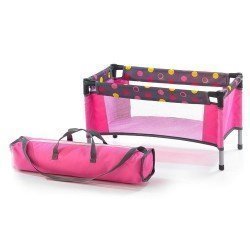 Travel crib for dolls to 45 cm - Bayer Chic 2000 - Fuchsia and polka dots