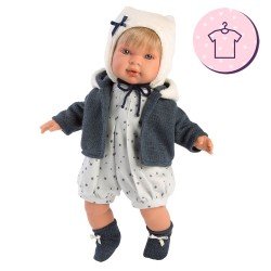 Clothes for Llorens dolls 42 cm - Blue stars print romper with jacket, hat and booties
