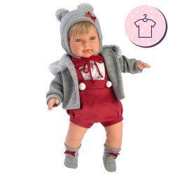 Clothes for Llorens dolls 42 cm - Red overalls with jacket, hat and booties