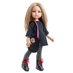 Paola Reina doll 32 cm - Las Amigas - Carla with lead gray and pink outfit and Mickey bag