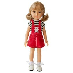 Reina del Norte doll 32 cm - Blanca with red overalls and striped t-shirt