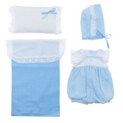 Outfit for Así doll 43 cm - White and light blue rompers, hat and crib set for Pablo doll