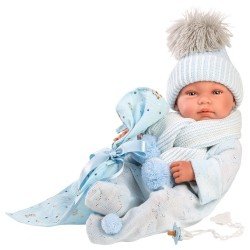 Llorens doll 43 cm - Newborn Tino with light blue bambi blanket