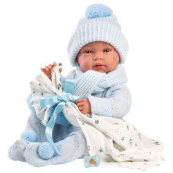 Llorens doll 43 cm - Newborn Tino with light blue bambi blanket