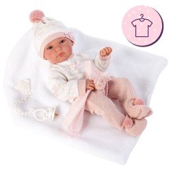 Clothes for Llorens dolls 35 cm - Stork print set with hat, blanket and dou dou