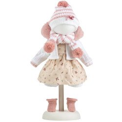 Clothes for Llorens dolls 38 cm - Beige printed dress with pink hat, scarf and jacket