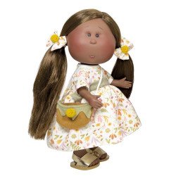 Nines d'Onil doll 23 cm - Little Mia brunette with natural print dress