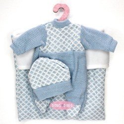Outfit for Antonio Juan doll 26-27 cm - Light blue-white knitted romper suit with cap and coat