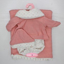 Outfit for Antonio Juan doll 33-34 cm - Pink dotted set with scarf, hat and blanket