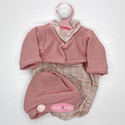 Outfit for Antonio Juan doll 33-34 cm - Pink plaid romper suit with jacket and hat