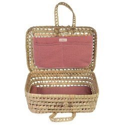 Complements for Asi doll - Así Dreams - Palm leaf suitcase with pink muslin