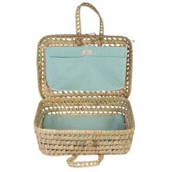 Complements for Asi doll - Así Dreams - Palm leaf suitcase with green muslin