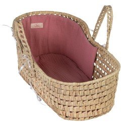 Complements for Asi doll - Así Dreams - Palm leaf carrycot with pink muslin