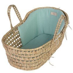 Complements for Asi doll - Así Dreams - Palm leaf carrycot with green muslin