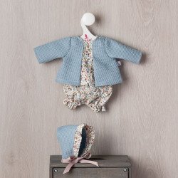 Outfit for Así doll 36 cm - Light blue shirt, bloomers, and bonnet for Koke doll