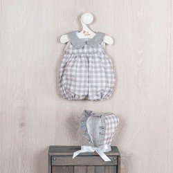Outfit for Así doll 43 cm - Gray checkered dress with pololo and gray chiffon collar for Pablo doll