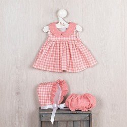 Outfit for Así doll 43 cm - Pink checkered dress with pololo and pink chiffon collar for María doll