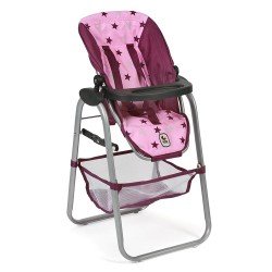 Doll High Chair for dolls to 55 cm - Bayer Chic 2000 - Raspberry-pink stars