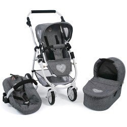 Emotion 3 in 1 doll pram 77 cm - Chair, carrycot and car seat combination - Bayer Chic 2000 - Grey denim