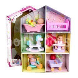 Cardboard house with dolls and accessories - Designed by Berenguer - Lots to Love Babies