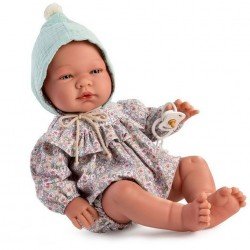 Así doll 43 cm - Pablo with floral ruffle rompers and mint green hat