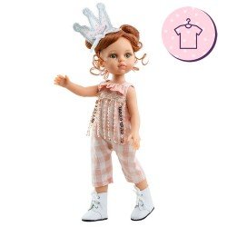Outfit for Paola Reina doll 32 cm - Las Amigas - Cristi plaid jumpsuit and crown