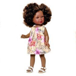 Vestida de Azul doll 33 cm - Paulina african american with flower printed dress