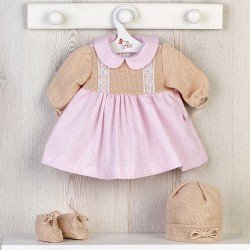 Outfit for Así doll 46 cm - Knitted dress with pink squares with hat and booties for Leo