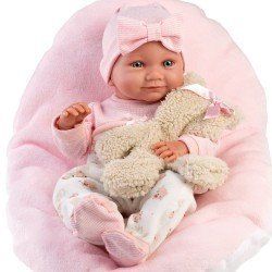 Llorens doll 40 cm - Nica Newborn with pink cushion with teddy bear
