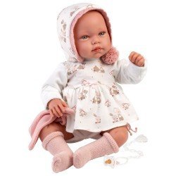  Llorens doll 44 cm - Crying newborn Tala with teddy bear dress and hood