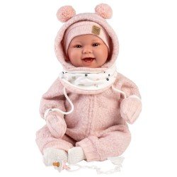  Llorens doll 44 cm - Newborn Tala smiles with pink teddy bear pajamas