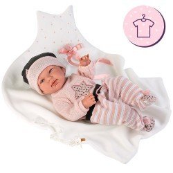 Clothes for Llorens dolls 43 cm - Pink star set with hat and blanket