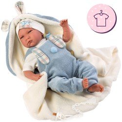 Clothes for Llorens dolls 42 cm - Blue romper set with t-shirt, hat and blanket