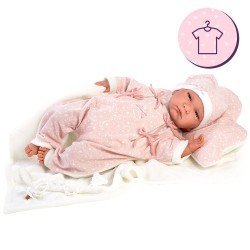 Clothes for Llorens dolls 42 cm - Pink cloud romper set with hat, cloud pillow and blanket
