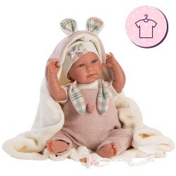 Clothes for Llorens dolls 42 cm - Pink romper set with t-shirt, hat and blanket