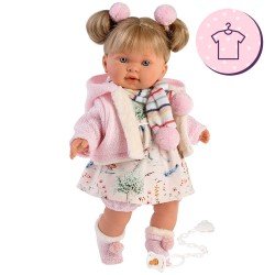 Clothes for Llorens dolls 42 cm - Floral dress with jacket, scarf, socks and pom poms