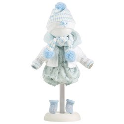 Clothes for Llorens dolls 38 cm - Blue printed dress with hat, scarf and jacket