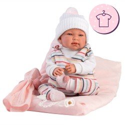 Clothes for Llorens dolls 44 cm - Striped set with cap, dou dou, socks and cushion
