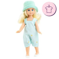 Outfit for Paola Reina doll 21 cm - Las Miniamigas - Bea - Light blue pichi with polka dots and stars and hat
