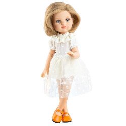 Paola Reina doll 32 cm - Las Amigas Articulated - Carla in white embroidered dress with flowers
