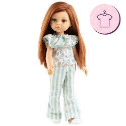 Outfit for Paola Reina doll 32 cm - Las Amigas - Ángela - Green flower dress and green striped pants