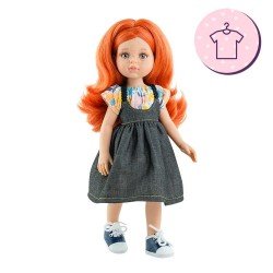 Outfit for Paola Reina doll 32 cm - Las Amigas - Maribel - Denim pichi and flower t-shirt