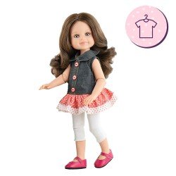 Outfit for Paola Reina doll 32 cm - Las Amigas Articulated - Salu - Denim and polka dot set