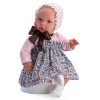 Poupée Así 46 cm - Leo avec une robe bleue à fleurs et un bavoir rose
