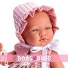 Poupée Así 43 cm - María dans une robe à carreaux rose avec un polo et un col en mousseline rose