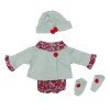 Tenue pour poupée Así 36 cm - Barboteuse fleurs grise et rouge avec veste, bottines et chapeau, pour poupée Koke