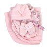 Vêtements pour poupées Llorens 26 cm - Barboteuse bébé imprimé rose avec chaussons, bonnet et couverture