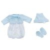 Tenue pour poupée Así - Barboteuse fleurs bleu clair avec veste, bottines et chapeau, pour poupée Pablo 43 cm