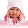 Poupée Llorens 42 cm - Nouveau-né Mimi crybaby avec un porte-bébé blanc 